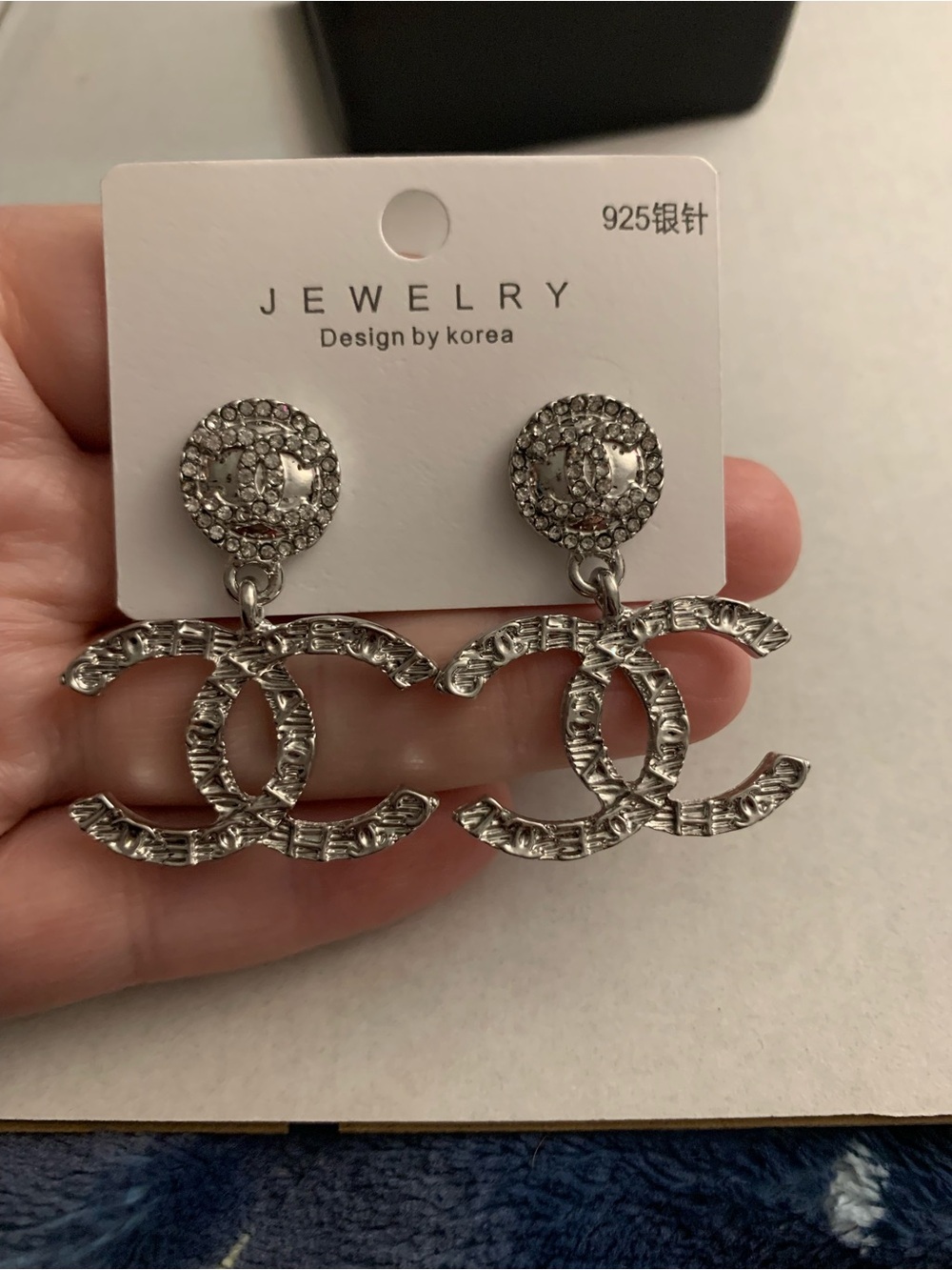 Brand New Silver-Tone Interlocking Logo Drop Earrings